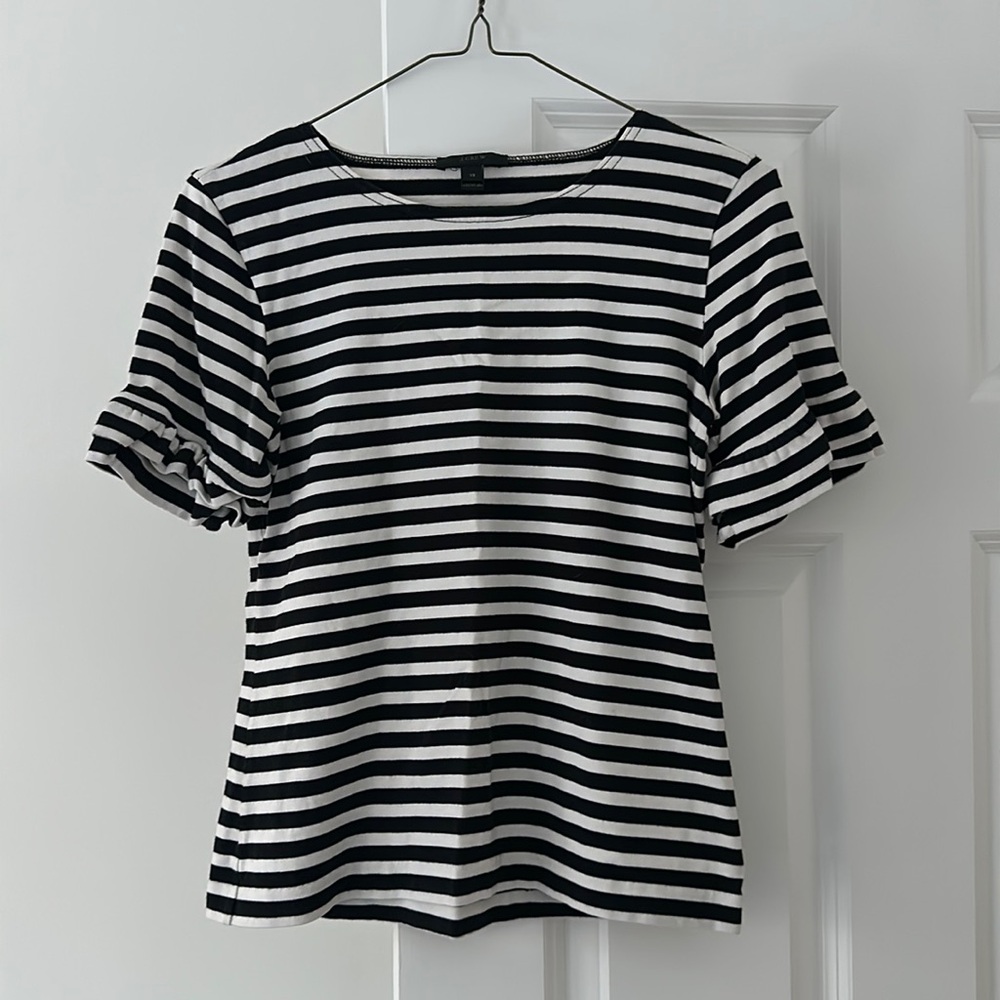 J Crew Striped Ruffle Sleeve Tee